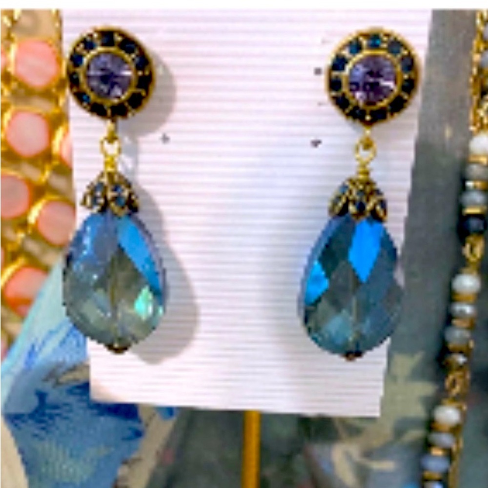 Elegant Blue and Gold Drop Earrings